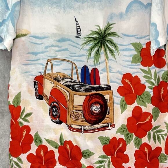 Vintage Cherokee Hawaiian Button Down Shirt Mens Sz M 90s Wooden Botton Surf‎ - Picture 10 of 15